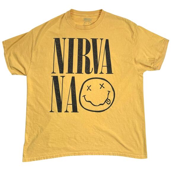 Vintage Style Nirvana Yellow Smiley Face Band T-Shirt XL 24x27 Rock Tee - Picture 8 of 11
